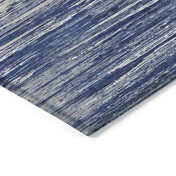3' X 5' Navy Blue And Ivory Striped Washable Indoor Outdoor Area Rug