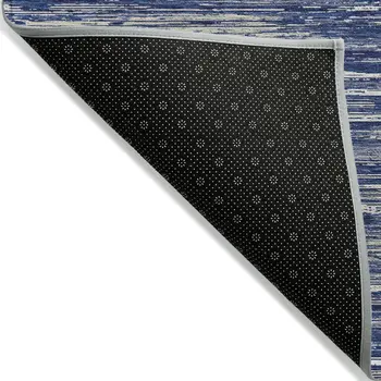 8' X 10' Navy Blue And Ivory Striped Washable Indoor Outdoor Area Rug