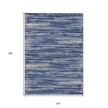 10' X 14' Navy Blue And Ivory Striped Washable Indoor Outdoor Area Rug