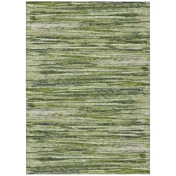 5' X 8' Olive Green And Ivory Striped Washable Indoor Outdoor Area Rug