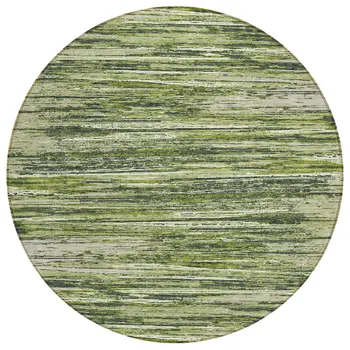 8' Olive Green And Ivory Round Striped Washable Indoor Outdoor Area Rug