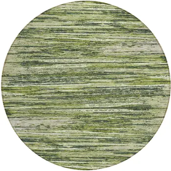 8' Olive Green And Ivory Round Striped Washable Indoor Outdoor Area Rug