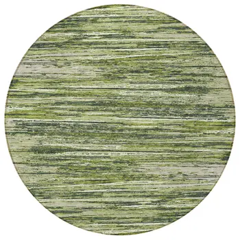 8' Olive Green And Ivory Round Striped Washable Indoor Outdoor Area Rug