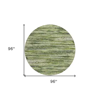8' Olive Green And Ivory Round Striped Washable Indoor Outdoor Area Rug
