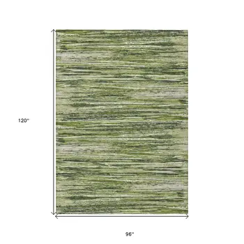 8' X 10' Olive Green And Ivory Striped Washable Indoor Outdoor Area Rug