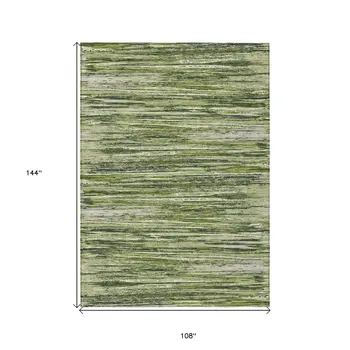 9' X 12' Olive Green And Ivory Striped Washable Indoor Outdoor Area Rug