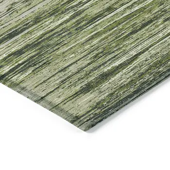 9' X 12' Olive Green And Ivory Striped Washable Indoor Outdoor Area Rug