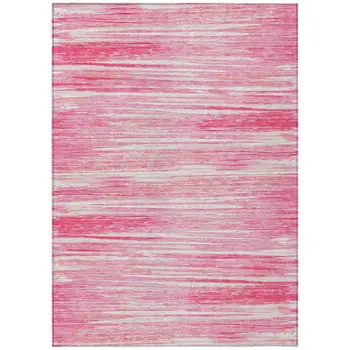 3' X 5' Pink And Ivory Striped Washable Indoor Outdoor Area Rug