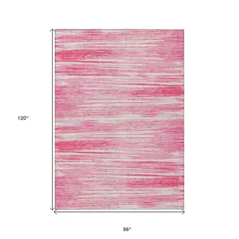 8' X 10' Pink And Ivory Striped Washable Indoor Outdoor Area Rug