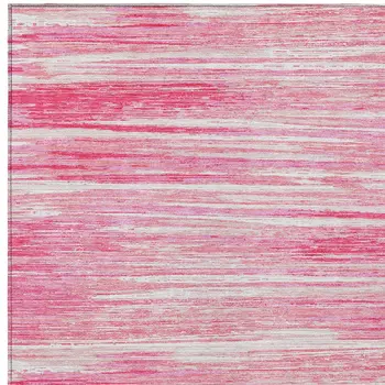 8' X 10' Pink And Ivory Striped Washable Indoor Outdoor Area Rug