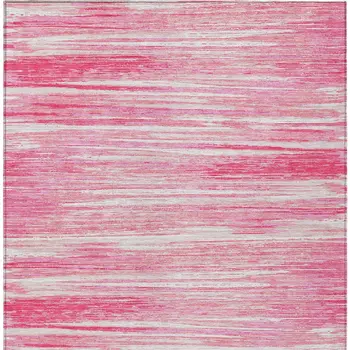 9' X 12' Pink And Ivory Striped Washable Indoor Outdoor Area Rug