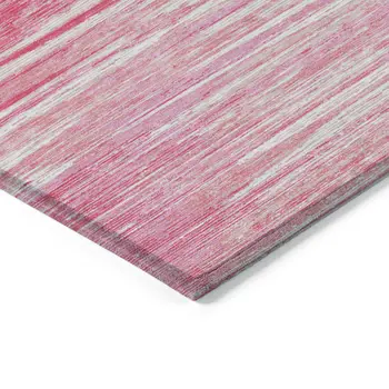 9' X 12' Pink And Ivory Striped Washable Indoor Outdoor Area Rug