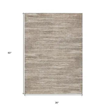 3' X 5' Taupe Gray And Ivory Striped Washable Indoor Outdoor Area Rug