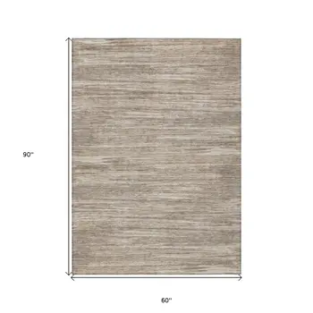5' X 8' Taupe Gray And Ivory Striped Washable Indoor Outdoor Area Rug