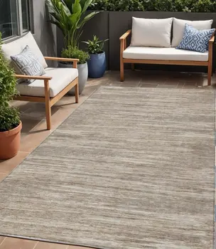 5' X 8' Taupe Gray And Ivory Striped Washable Indoor Outdoor Area Rug
