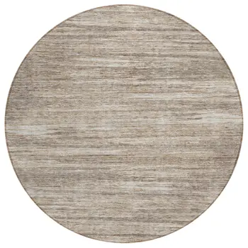 8' Taupe Gray And Ivory Round Striped Washable Indoor Outdoor Area Rug
