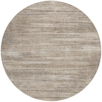 8' Taupe Gray And Ivory Round Striped Washable Indoor Outdoor Area Rug