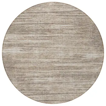 8' Taupe Gray And Ivory Round Striped Washable Indoor Outdoor Area Rug