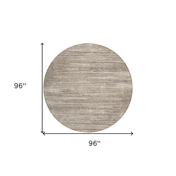 8' Taupe Gray And Ivory Round Striped Washable Indoor Outdoor Area Rug