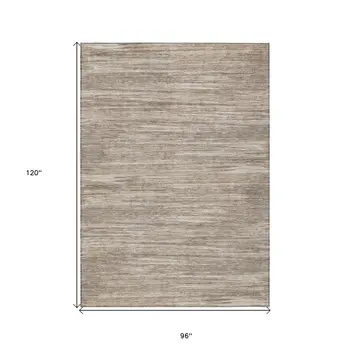 8' X 10' Taupe Gray And Ivory Striped Washable Indoor Outdoor Area Rug