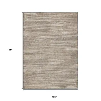 9' X 12' Taupe Gray And Ivory Striped Washable Indoor Outdoor Area Rug