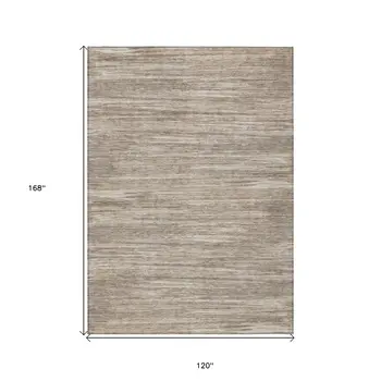 10' X 14' Taupe Gray And Ivory Striped Washable Indoor Outdoor Area Rug