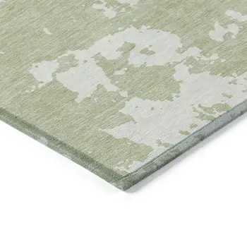 3' X 5' Artichoke Green And Ivory Abstract Washable Indoor Outdoor Area Rug