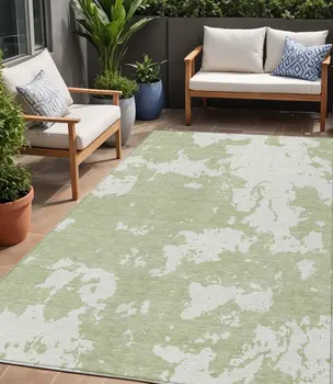 5' X 8' Artichoke Green And Ivory Abstract Washable Indoor Outdoor Area Rug