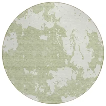 8' Artichoke Green And Ivory Round Abstract Washable Indoor Outdoor Area Rug