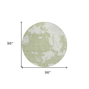 8' Artichoke Green And Ivory Round Abstract Washable Indoor Outdoor Area Rug