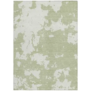 8' X 10' Artichoke Green And Ivory Abstract Washable Indoor Outdoor Area Rug