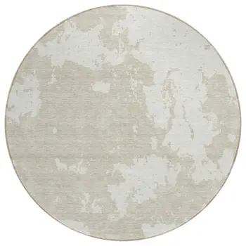 8' Beige And Ivory Round Abstract Washable Indoor Outdoor Area Rug