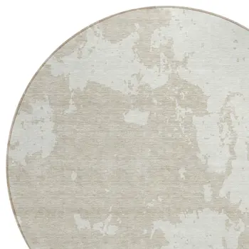 8' Beige And Ivory Round Abstract Washable Indoor Outdoor Area Rug