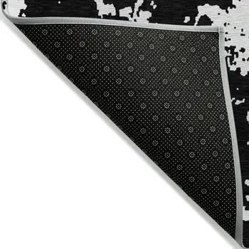 9' X 12' Black And Ivory Abstract Washable Indoor Outdoor Area Rug