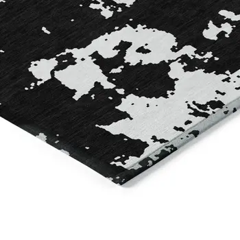 9' X 12' Black And Ivory Abstract Washable Indoor Outdoor Area Rug