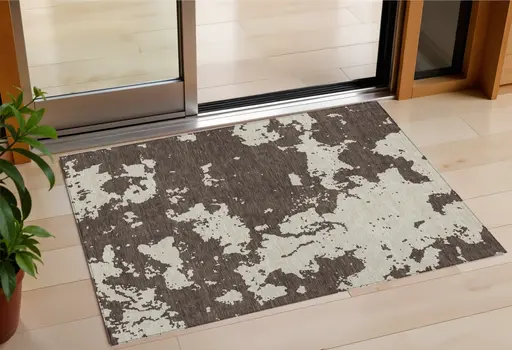 3' X 5' Brown And Beige Abstract Washable Indoor Outdoor Area Rug