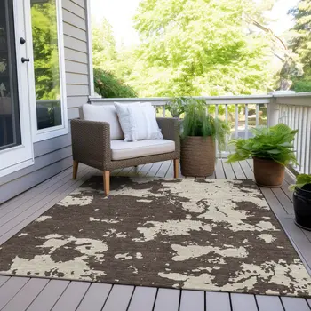 3' X 5' Brown And Beige Abstract Washable Indoor Outdoor Area Rug