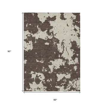 5' X 8' Brown And Beige Abstract Washable Indoor Outdoor Area Rug