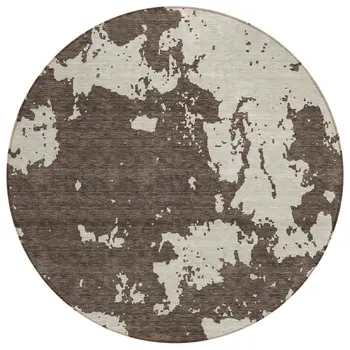 8' Brown And Beige Round Abstract Washable Indoor Outdoor Area Rug