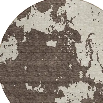 8' Brown And Beige Round Abstract Washable Indoor Outdoor Area Rug