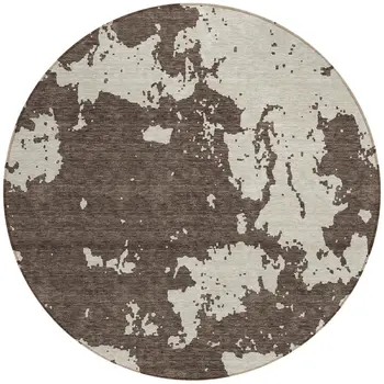 8' Brown And Beige Round Abstract Washable Indoor Outdoor Area Rug