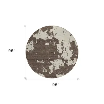 8' Brown And Beige Round Abstract Washable Indoor Outdoor Area Rug