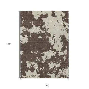 8' X 10' Brown And Beige Abstract Washable Indoor Outdoor Area Rug
