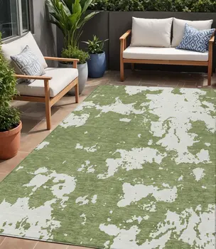5' X 8' Green And Ivory Abstract Washable Indoor Outdoor Area Rug