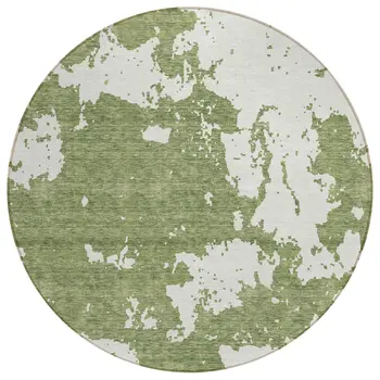 8' Green And Ivory Round Abstract Washable Indoor Outdoor Area Rug