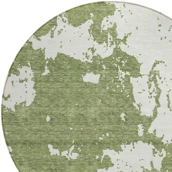 8' Green And Ivory Round Abstract Washable Indoor Outdoor Area Rug