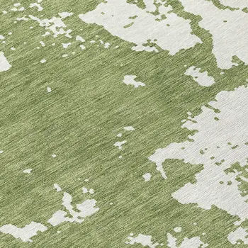 8' Green And Ivory Round Abstract Washable Indoor Outdoor Area Rug