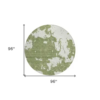8' Green And Ivory Round Abstract Washable Indoor Outdoor Area Rug
