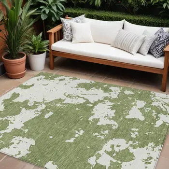 8' X 10' Green And Ivory Abstract Washable Indoor Outdoor Area Rug