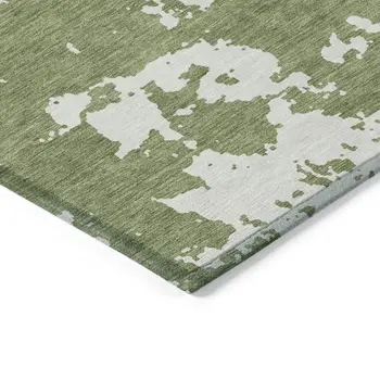 8' X 10' Green And Ivory Abstract Washable Indoor Outdoor Area Rug